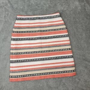 LOFT Womens Mini Skirt Size 0P Striped Woven Textured Zip Back Casual Classic